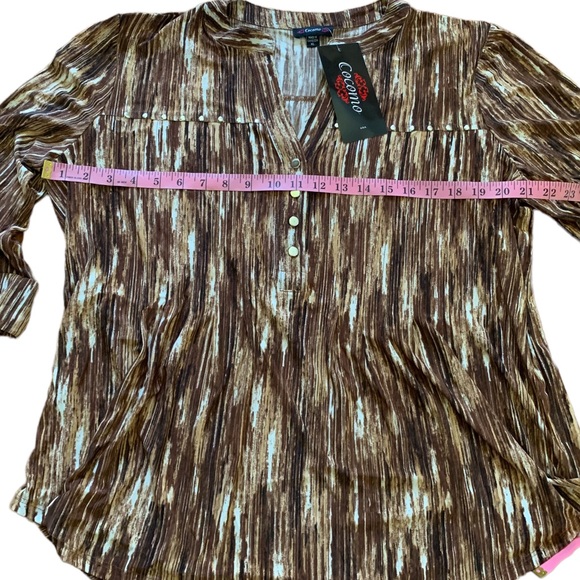 COCOMO XL Brown White 3/4 sleeve women's Pintuck Blouse top shirt - Picture 9 of 10